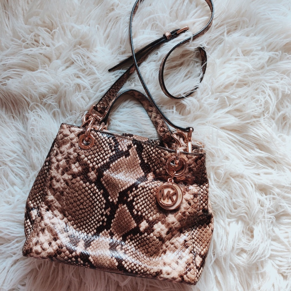 Michael Kors Rose Gold Hardware Snakeskin Satchel